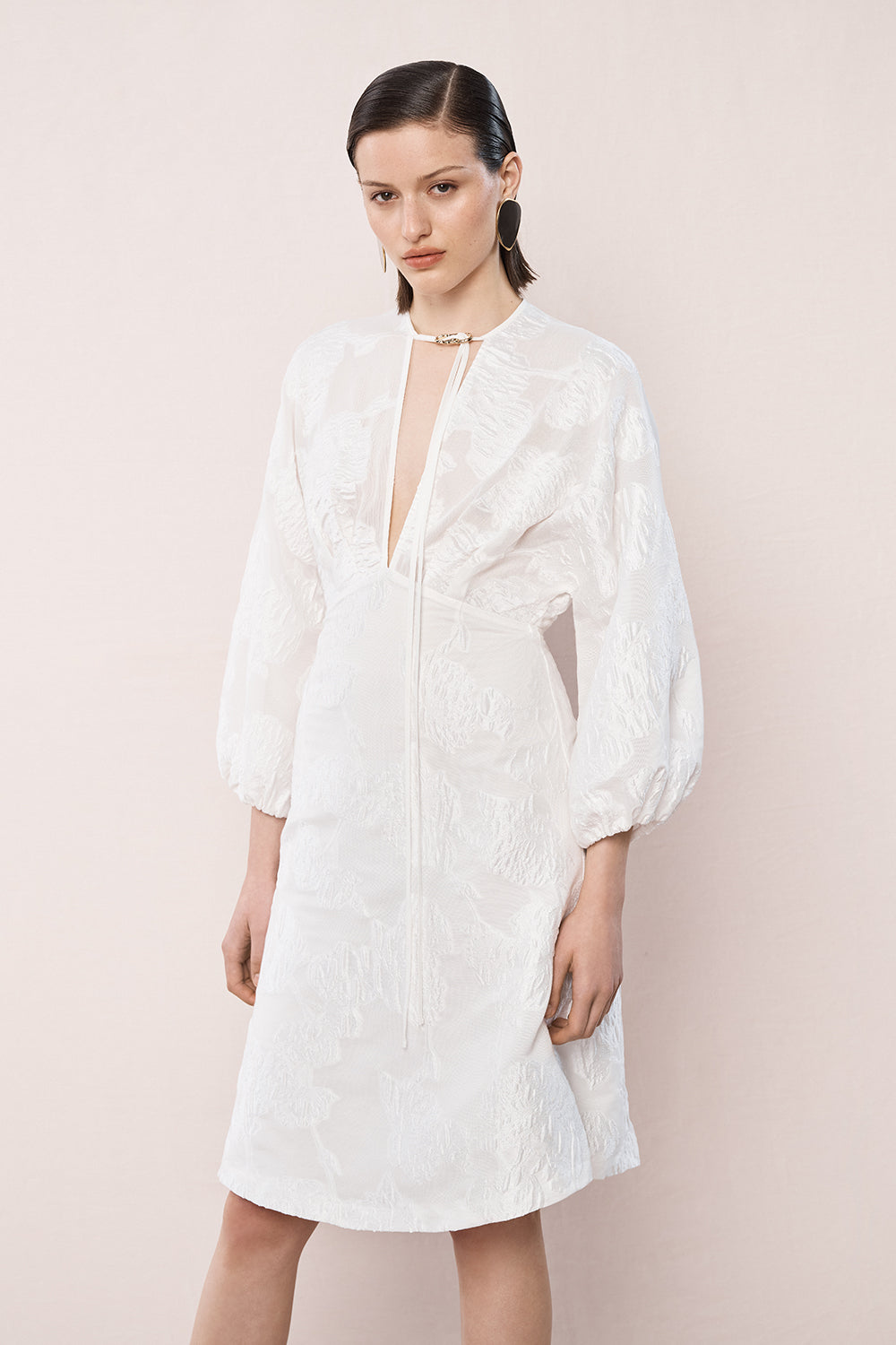 Carla Zampatti Mesh Jacquard Midi Dress (White)