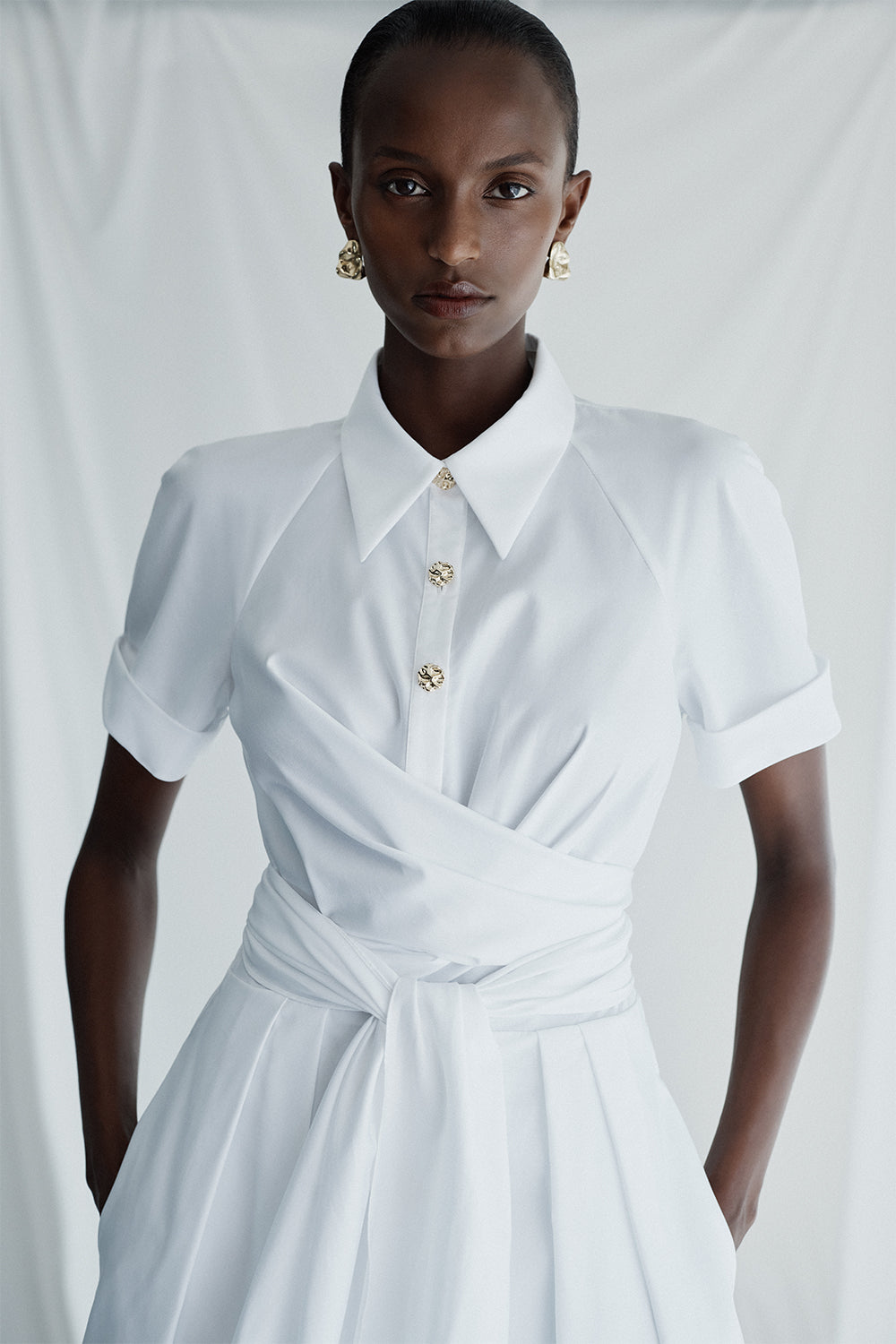 Carla Zampatti White Cotton Wrap Shirt Dress (Ivory)