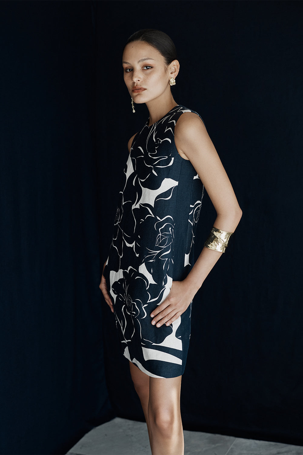 Carla Zampatti Celestial Petals Linen Shift Dress (Navy)