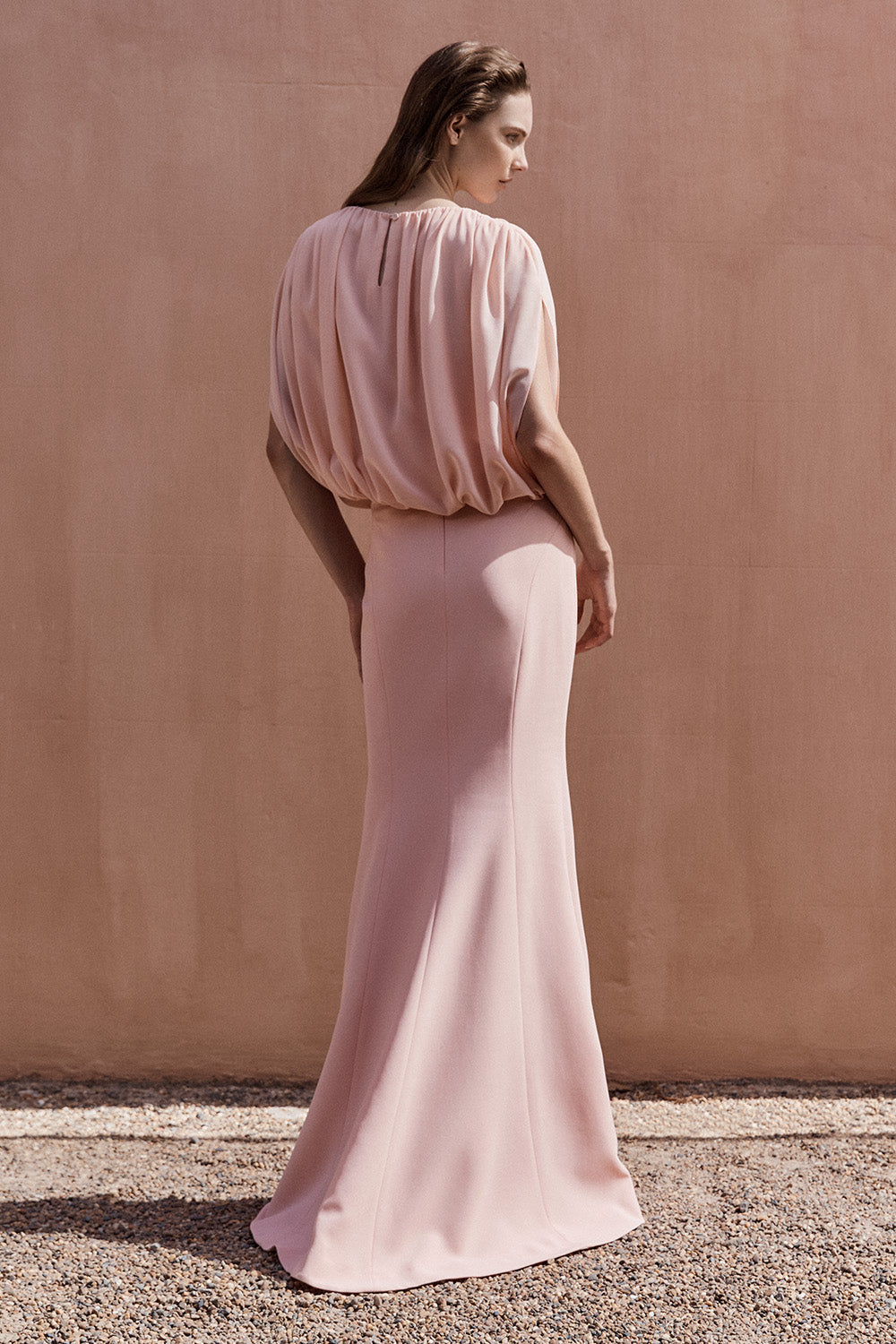 Carla Zampatti Pale Rose Georgette Gathered Capelet Top (Pink)