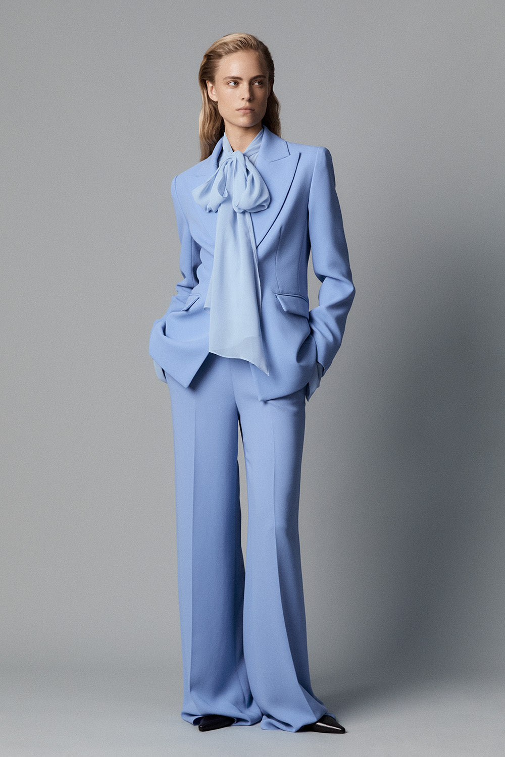 Carla Zampatti Powder Georgette Bow Front Blouse (Blue)