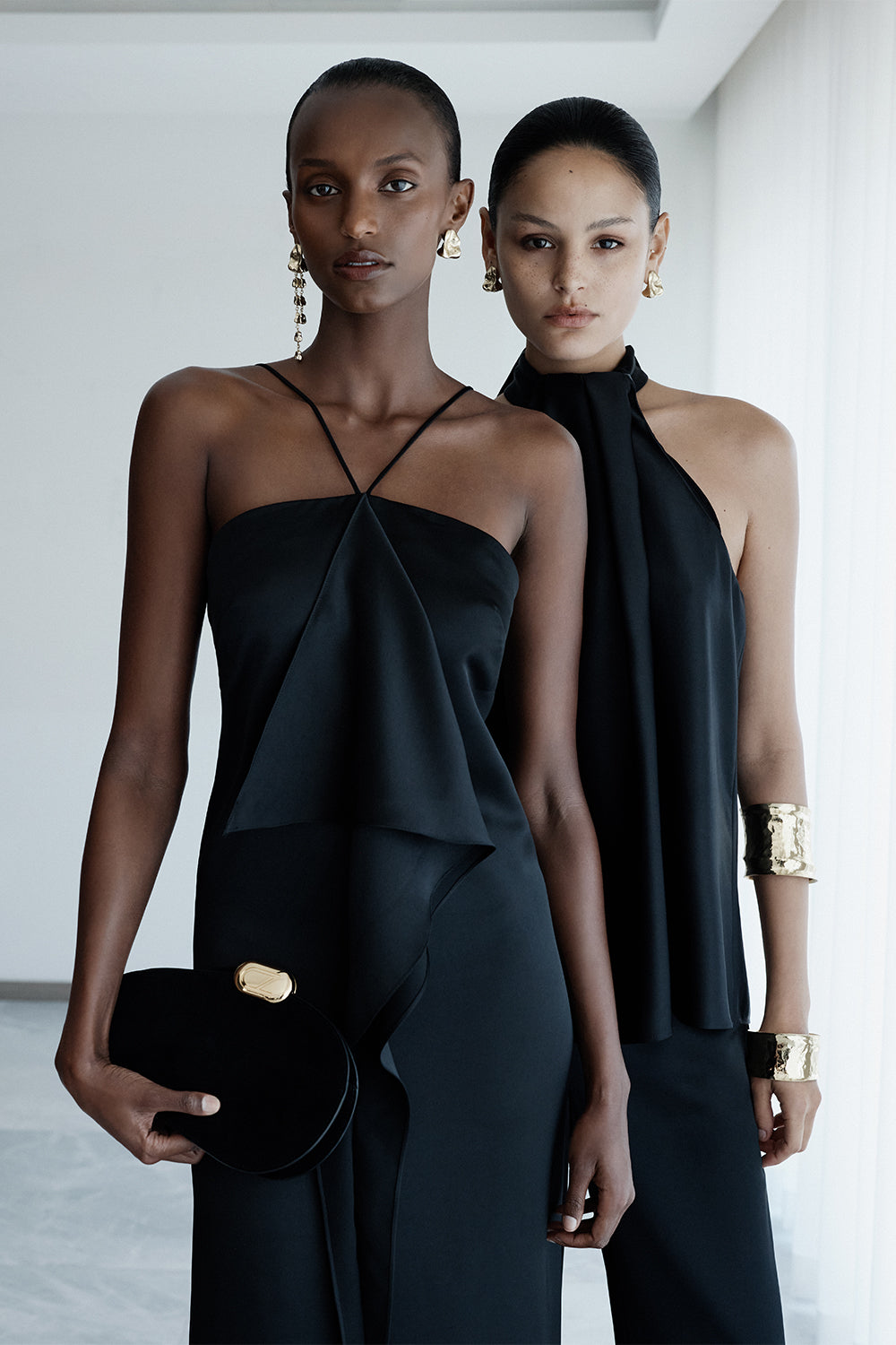 Carla Zampatti Lustre Satin Drape Neck Top (Black)