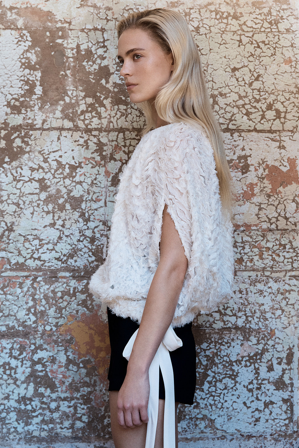 Carla Zampatti Ivory Onda Tie Waist Top (White)