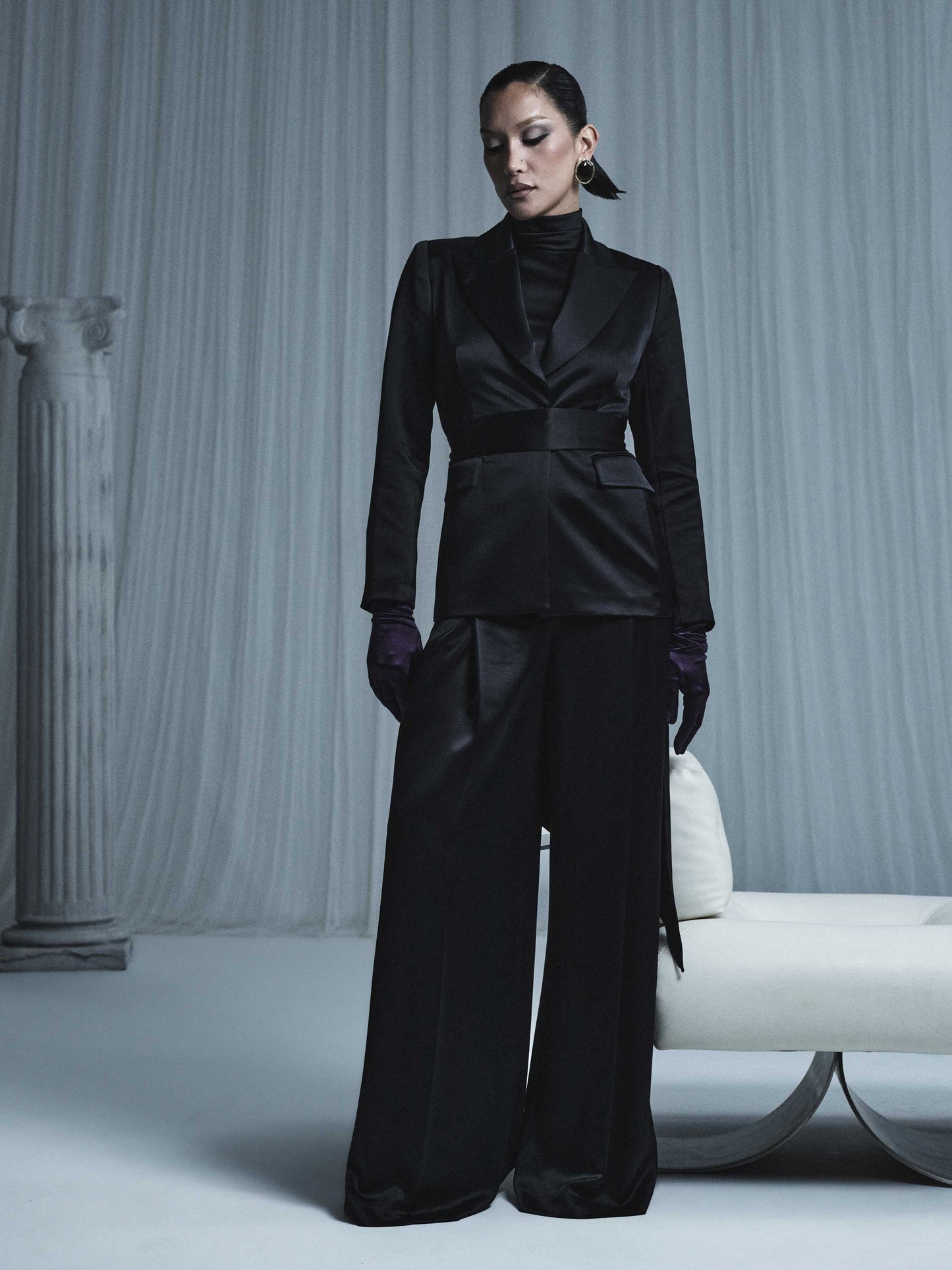 Carla Zampatti Satin Acetate Deep Pleat Pant (Black)