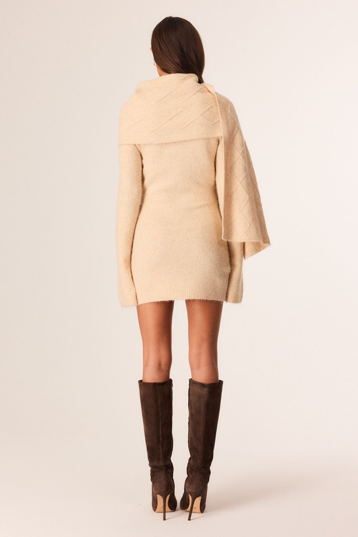 SNDYS YUKI SCARF KNIT MINI DRESS (Cream)