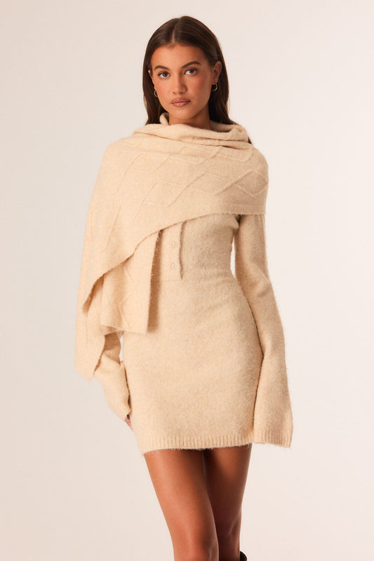 SNDYS YUKI SCARF KNIT MINI DRESS (Cream)