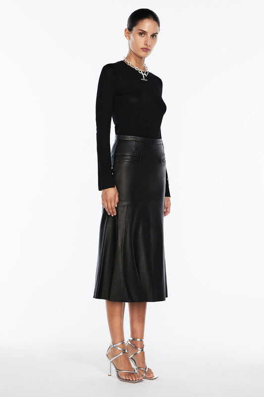 The Fearless Leather Midi Skirt (Black)