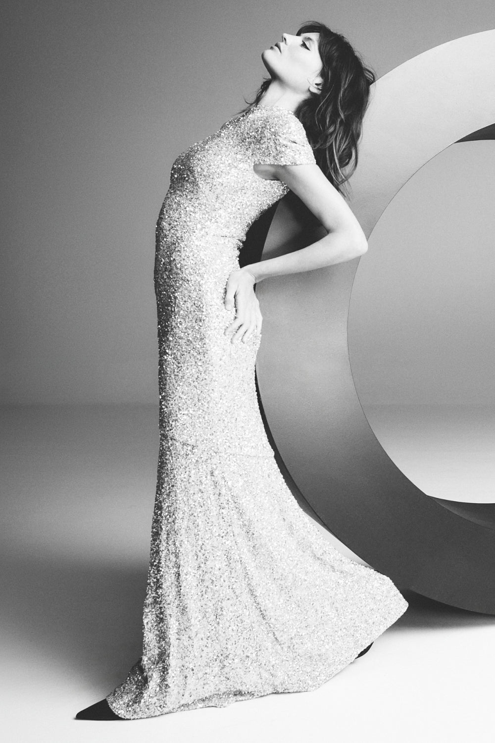 Carla Zampatti Crushed Sequin Raglan Sleeve Gown (Ivory)