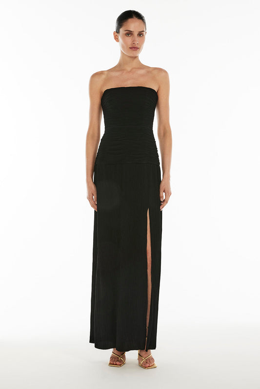 Double Time Pleat Strapless Dress (Black)