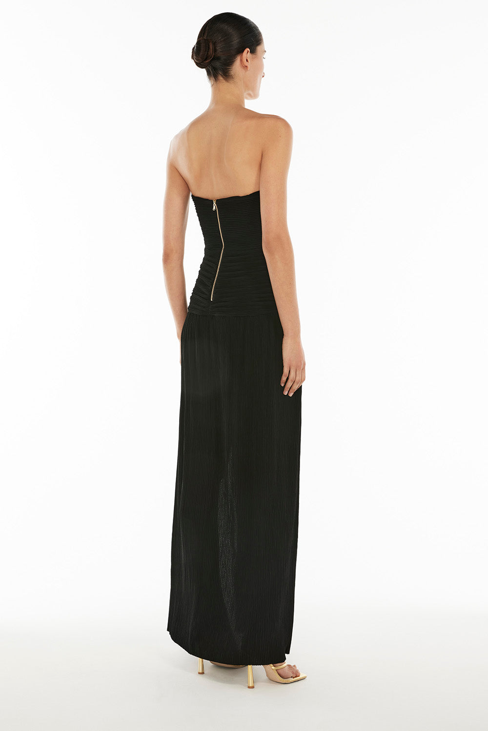 Double Time Pleat Strapless Dress (Black)