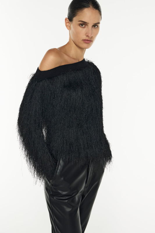 On The Fringe Knit Top (Black)