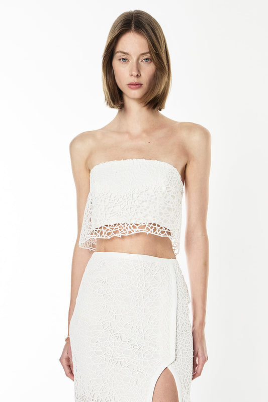 Image of a model wearing Tops. Productname: Kissing You Crop Top in White colour by brand - Manning Cartell