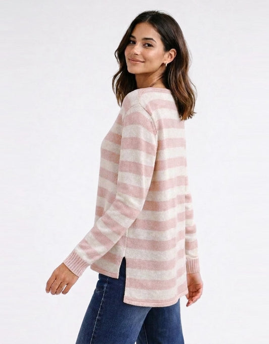 Calista lightweight Stripe Knit - (Blush/Latte)