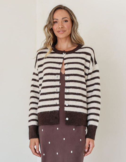 Eliza Stripe Cardi - (Chocolate/Natural)