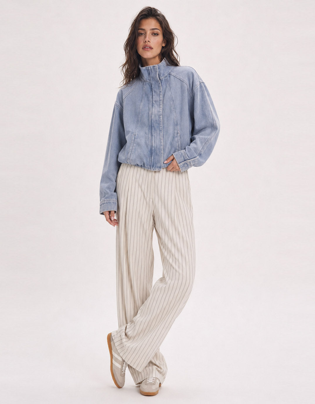 132 Fashion Leni Denim Bomber Jacket (Light Wash Denim)
