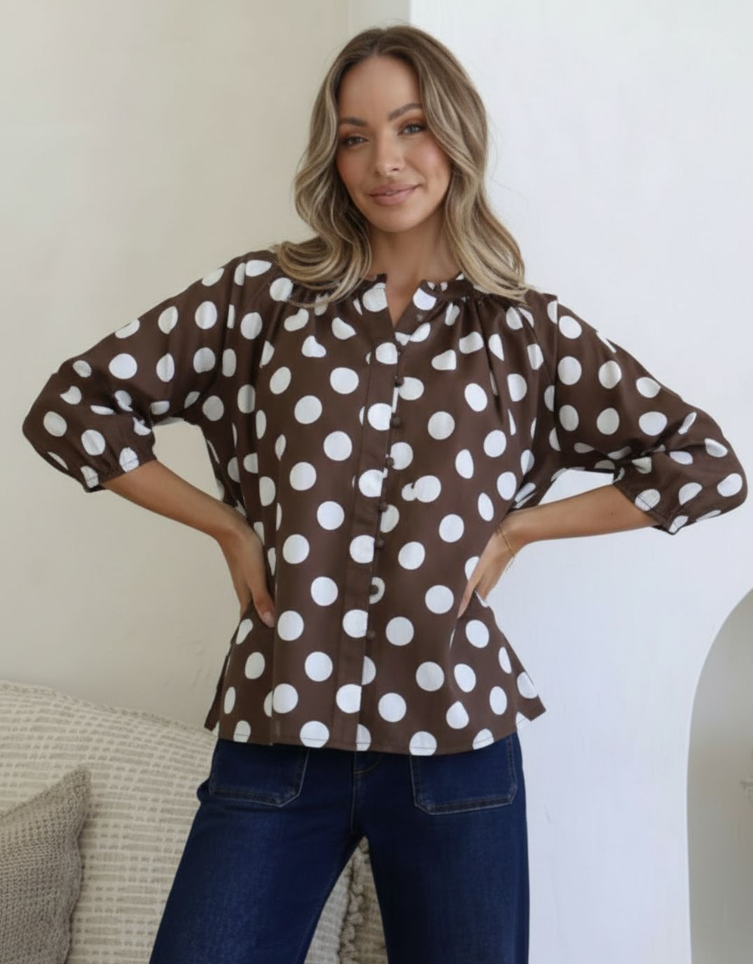 132 Fashion Malta Blouse (Chocolate/White)