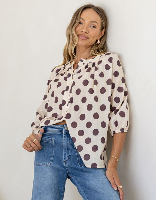 Malta Blouse - (Ivory/Mocha)