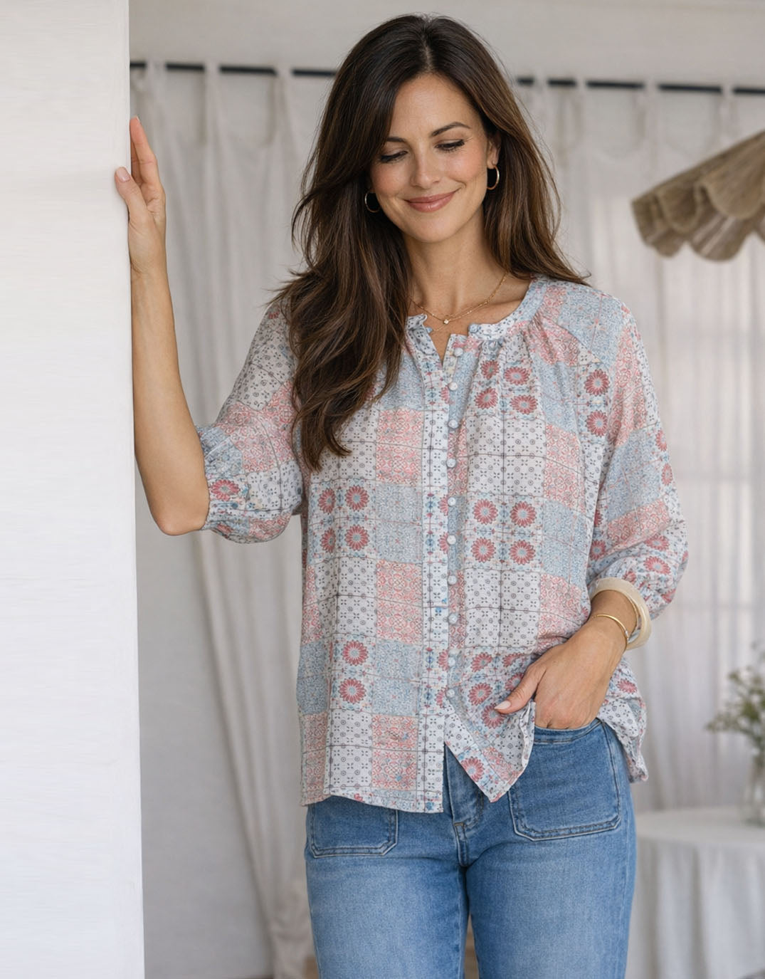 132 Fashion Malta Blouse (Pink/Blue)