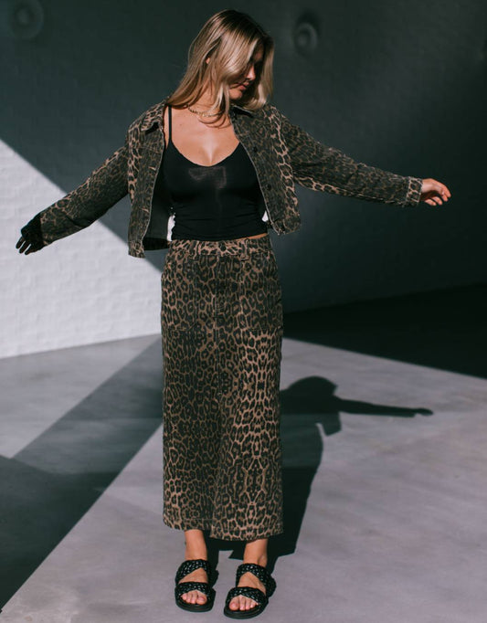 Reese Stretch Denim Skirt - Leopard (Chocolate Leopard)