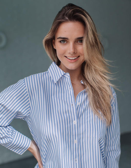132 Fashion Romi Roll Tab Shirt (Blue/White)