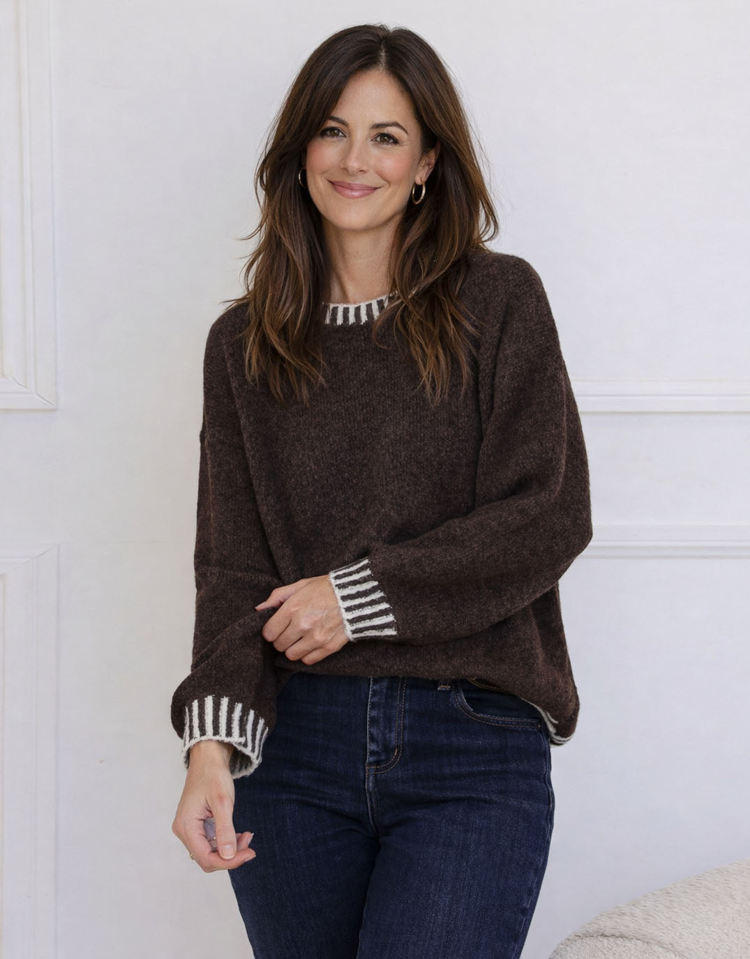 132 Fashion Tilly Wool Blend Crew Neck Knit (Chocolate)