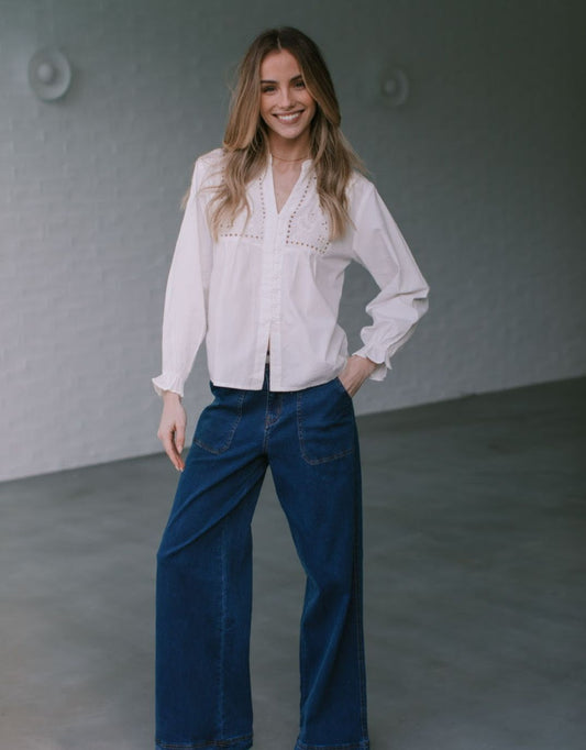 Whiskey Broderie Blouse - (White)