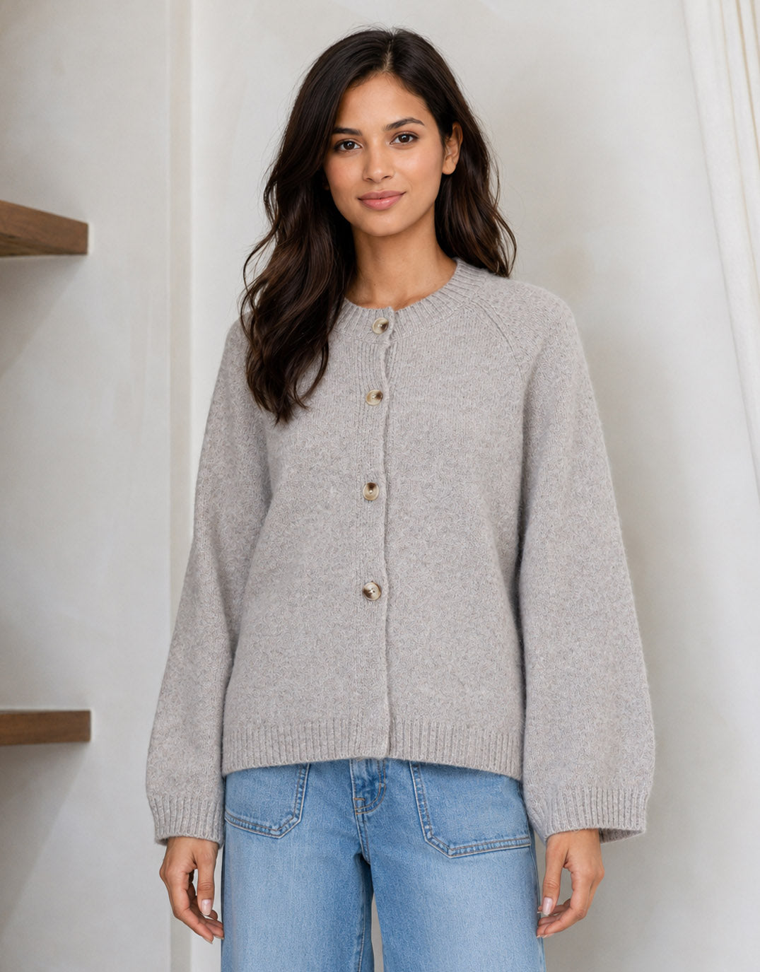132 Fashion Lennox Long Sleeve Cardi (Warm Beige)