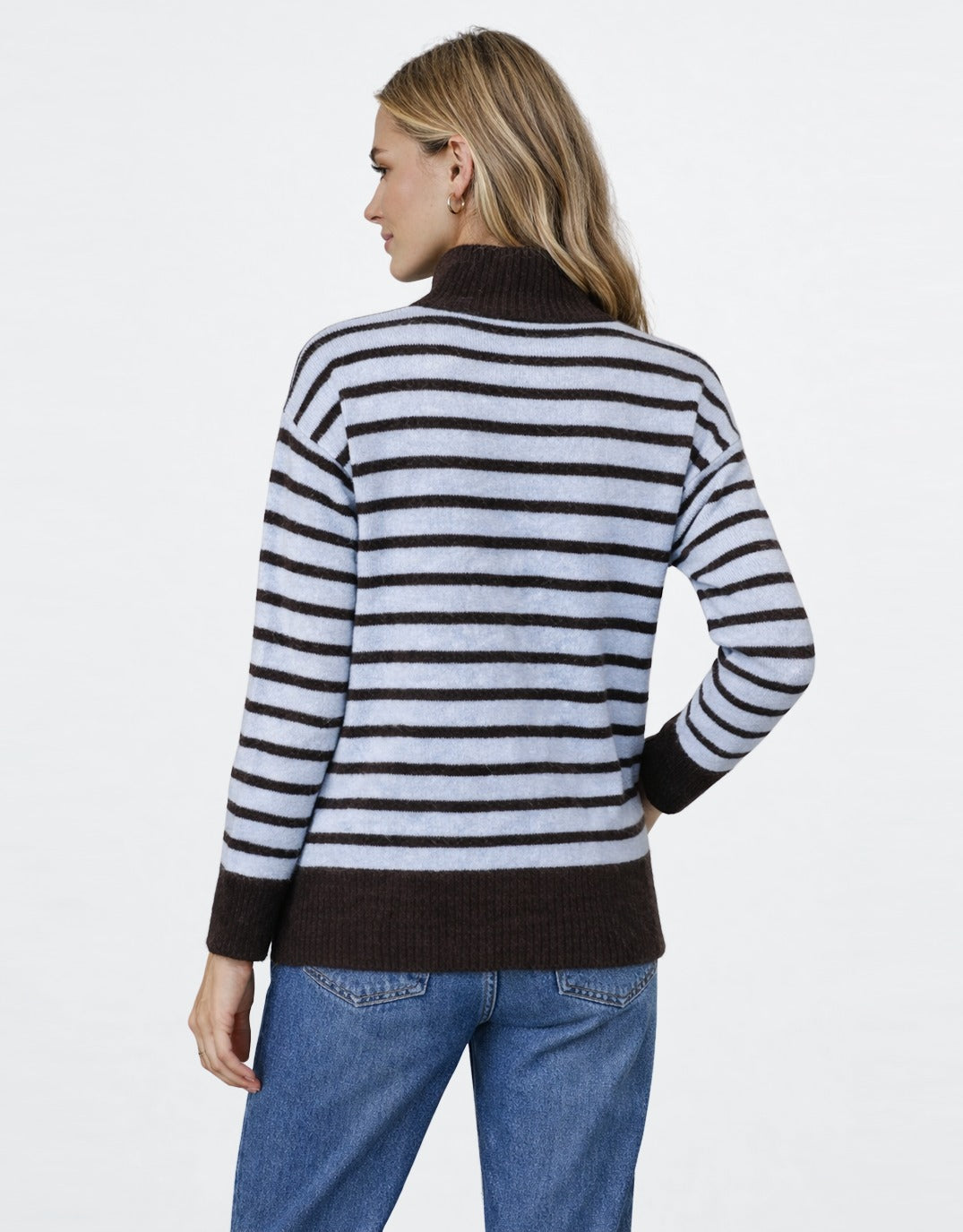132 Fashion Pippa Stripe Zip Knit (Chocolate/Blue)