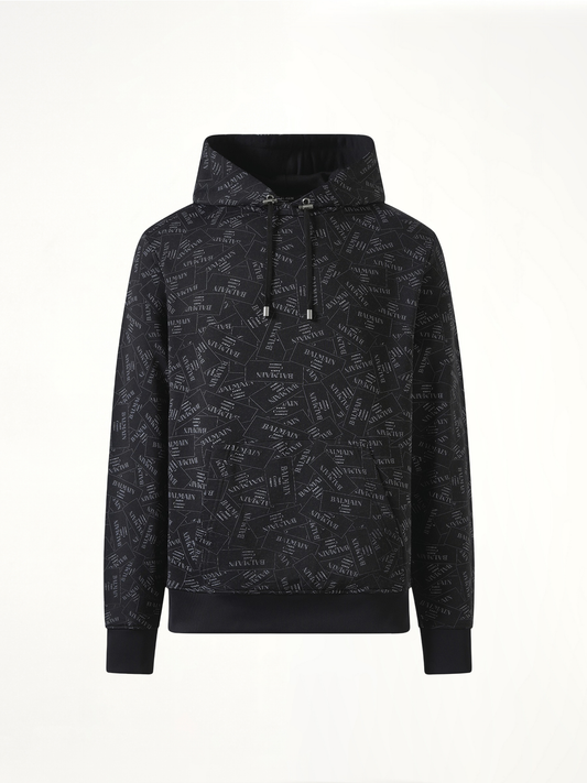 BALMAIN Allover Couture Label Hoodie (Black)