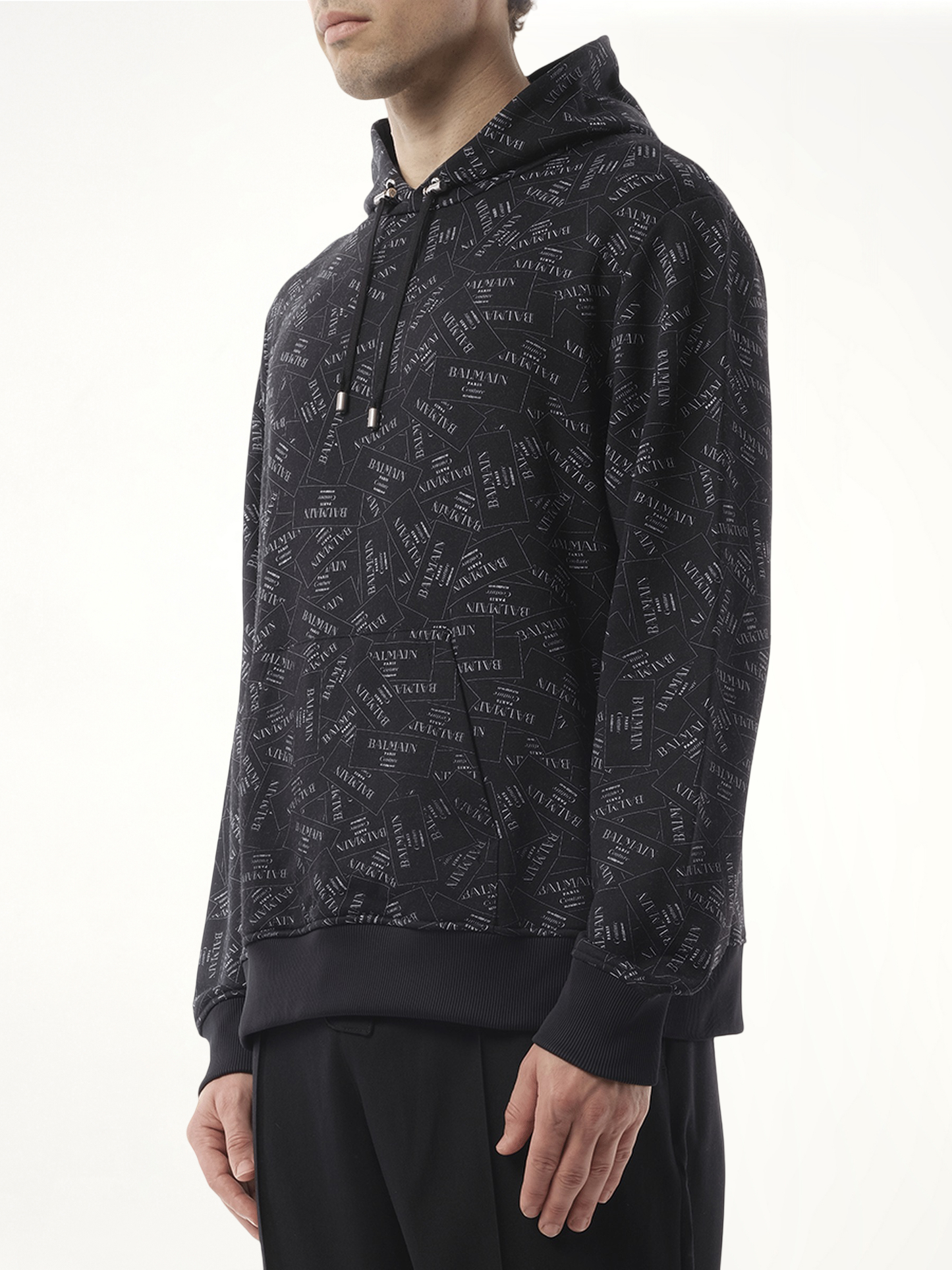 BALMAIN Allover Couture Label Hoodie (Black)