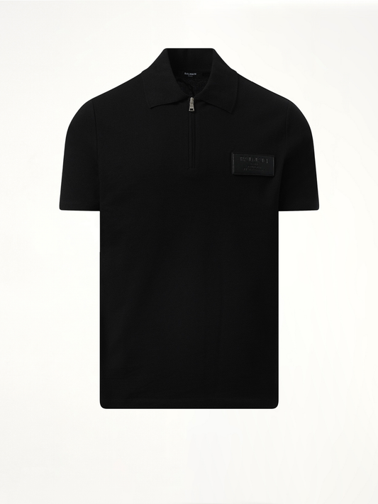 BALMAIN Small Leather Couture Label Zipped Polo (Black)
