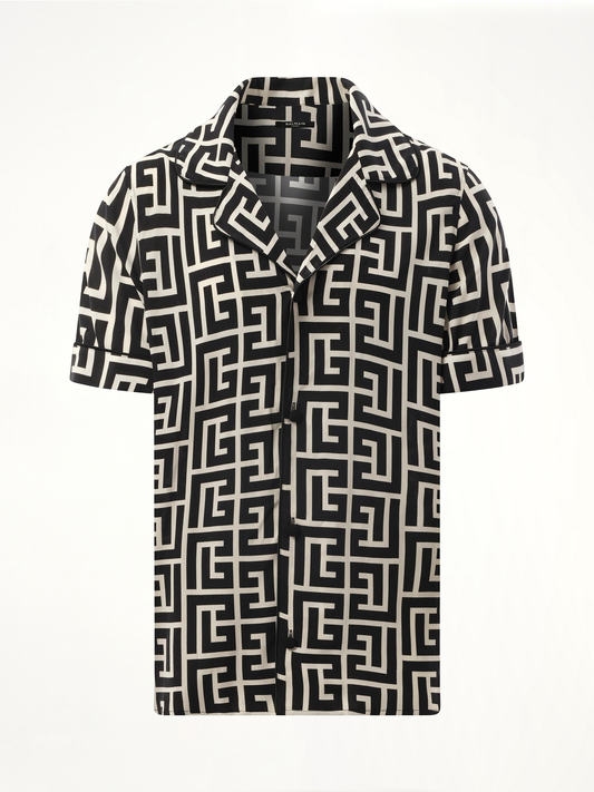 BALMAIN Macro Monogram Pyjama Shirt (Ivory/Black)
