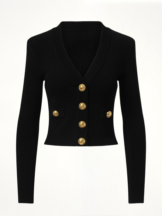 BALMAIN V-Neck 2 Pockets Buttoned Knit Cardigan (Black)