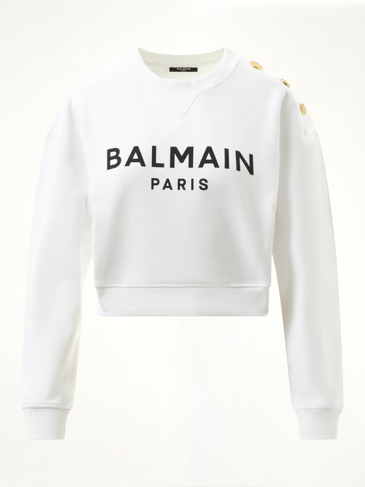 BALMAIN 3 Button Balmain Printed Sweatshirt (White)