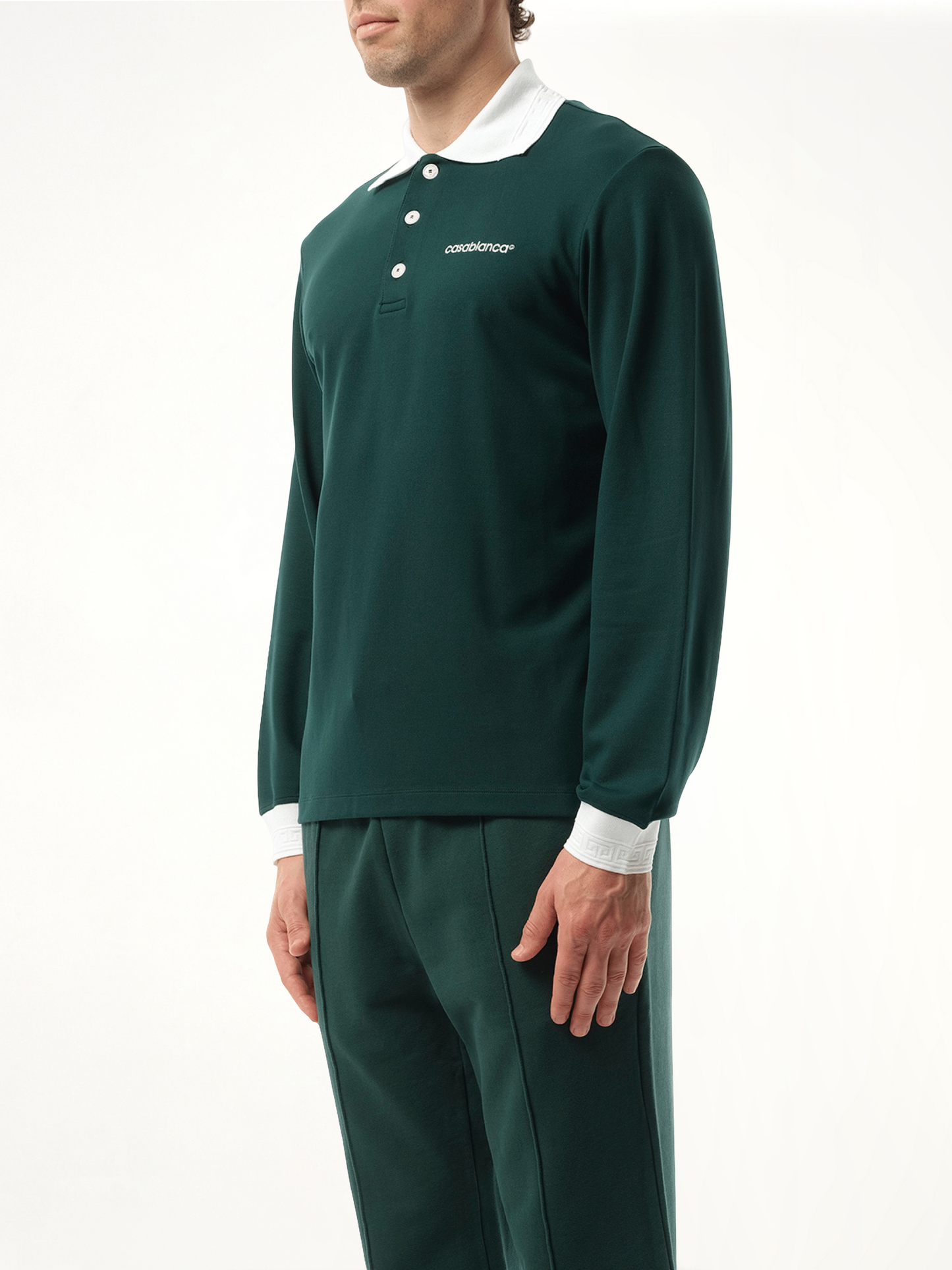 CASABLANCA Long Sleeve Viscose Polo (Green)