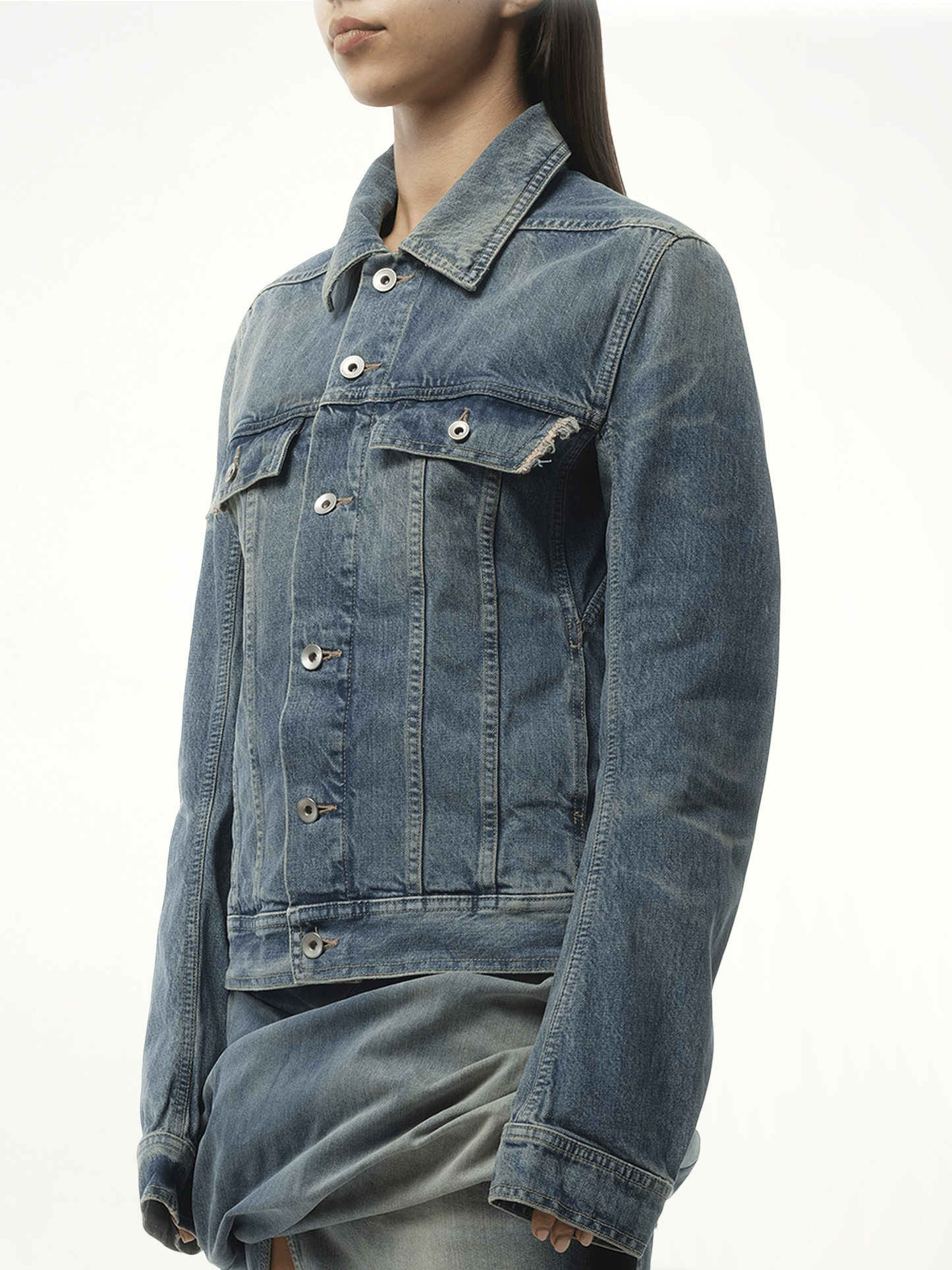 RICK OWENS DRKSHDW Trucker Denim Jacket (Blue)
