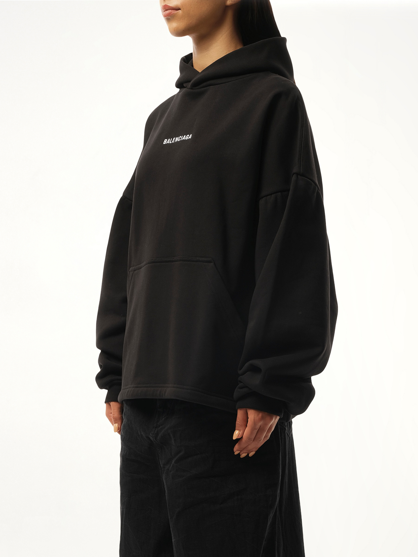 BALENCIAGA Logo Embroidered Hoodie (Black)