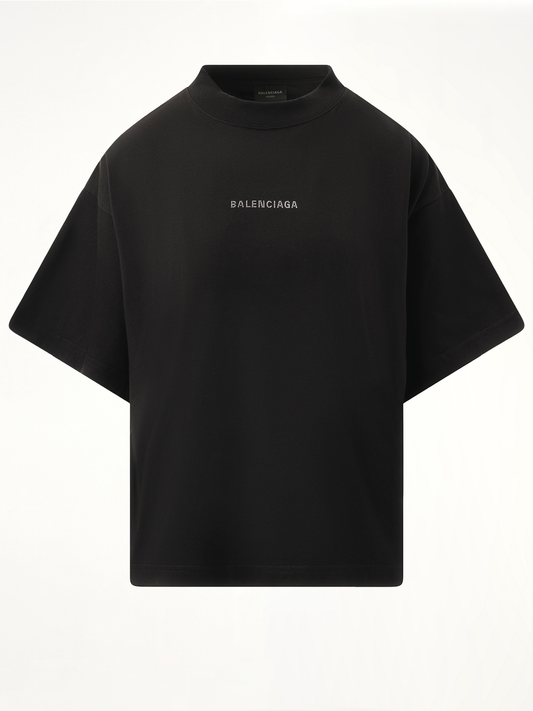 BALENCIAGA Paris Strass Cropped T-Shirt (Black)