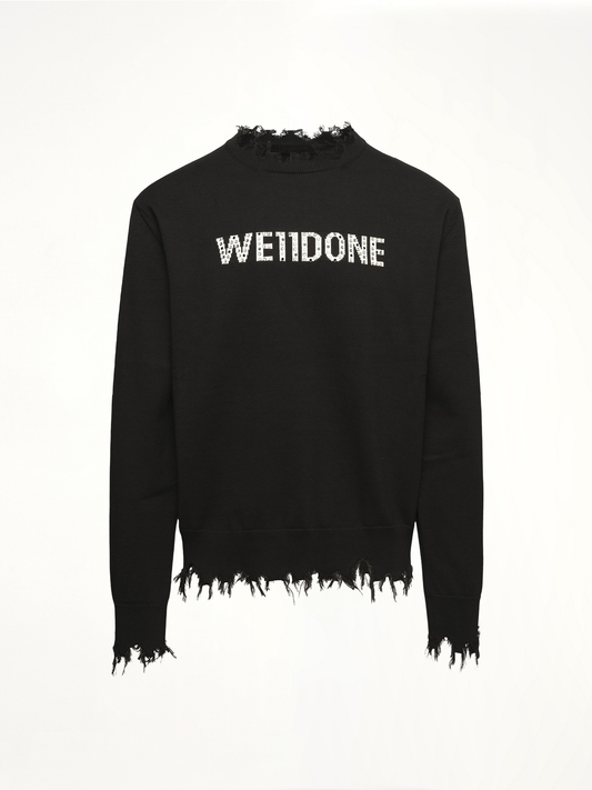 WE11DONE Grunge Rhinestone Logo Sweater (Black)