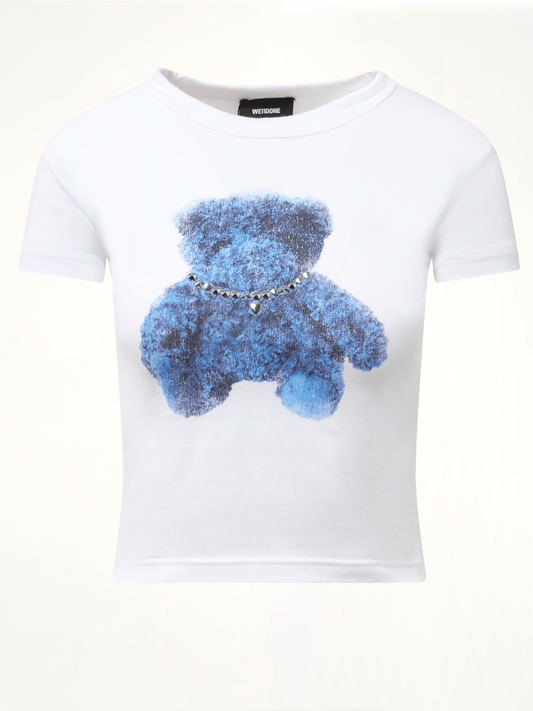 WE11DONE Studded Bear Cropped T-Shirt (White)