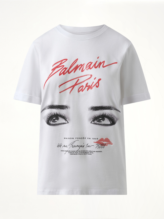 BALMAIN Balmain Paris Eyes Print T-Shirt (White)