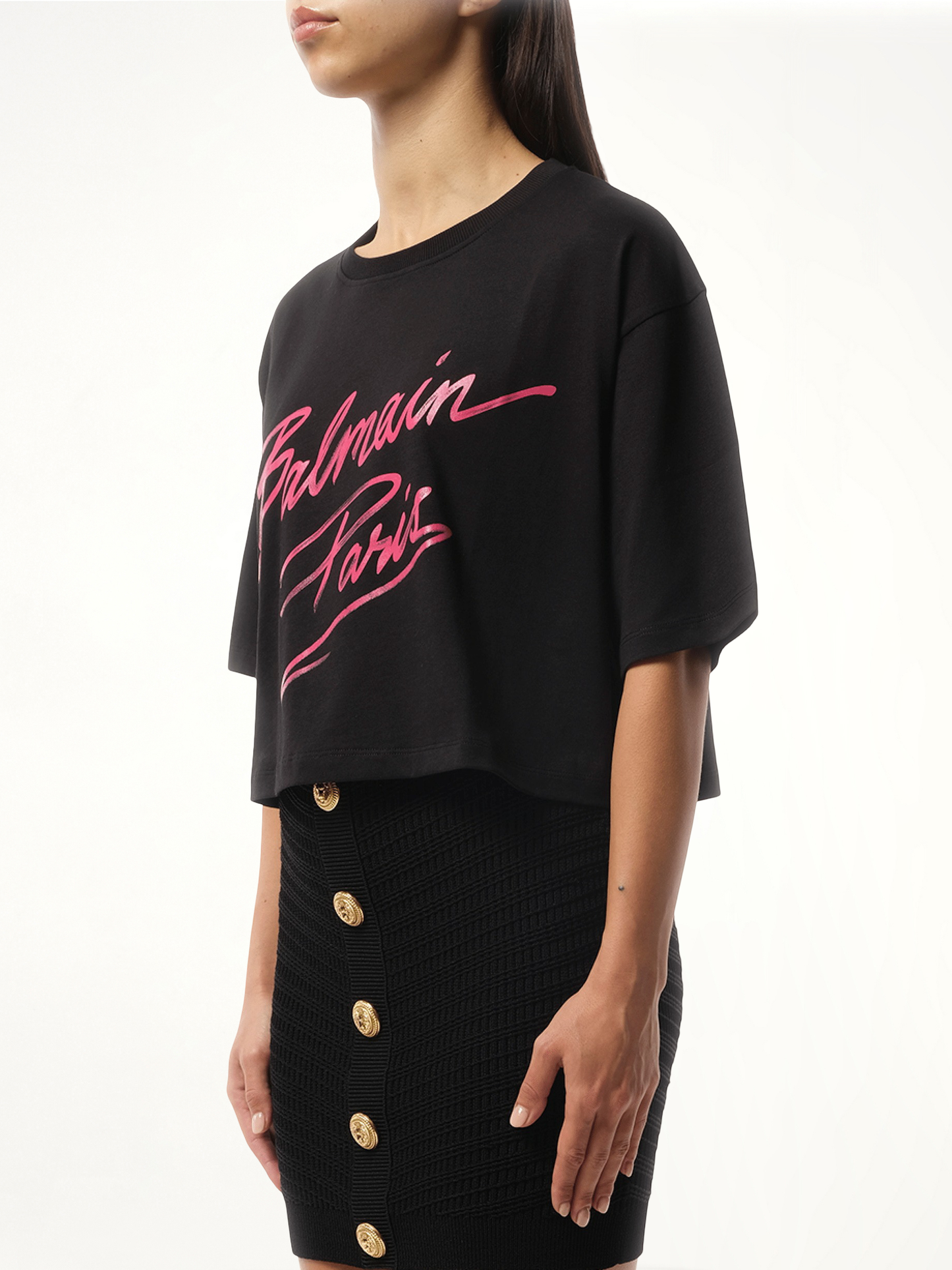 BALMAIN Balmain Baseball Cropped T-Shirt (Pink)