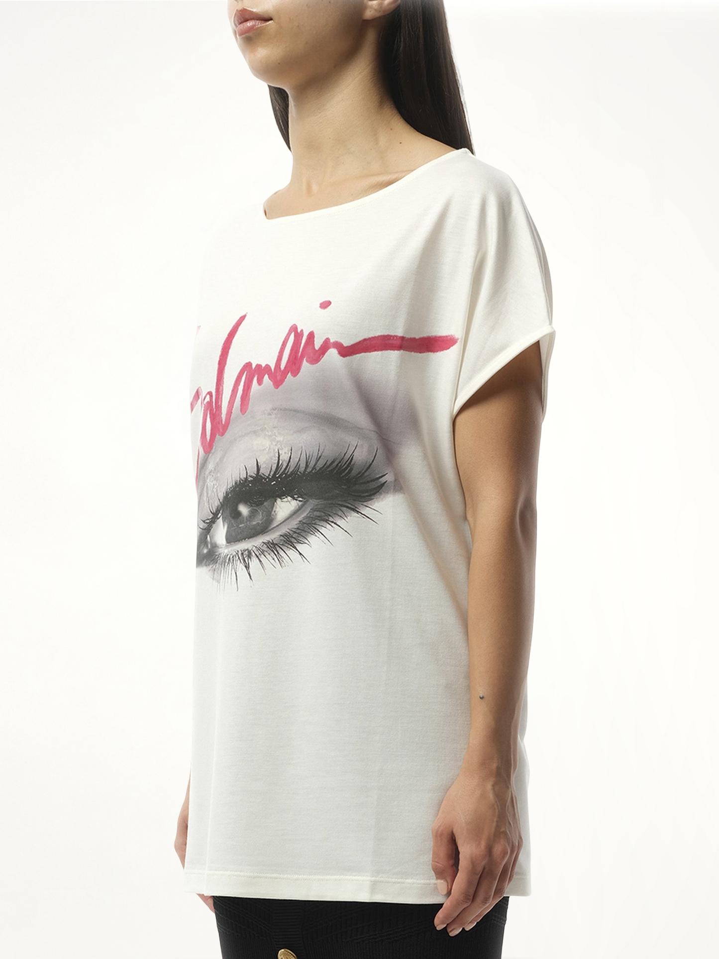 Boatneck Balmain Eye Print Top (White)