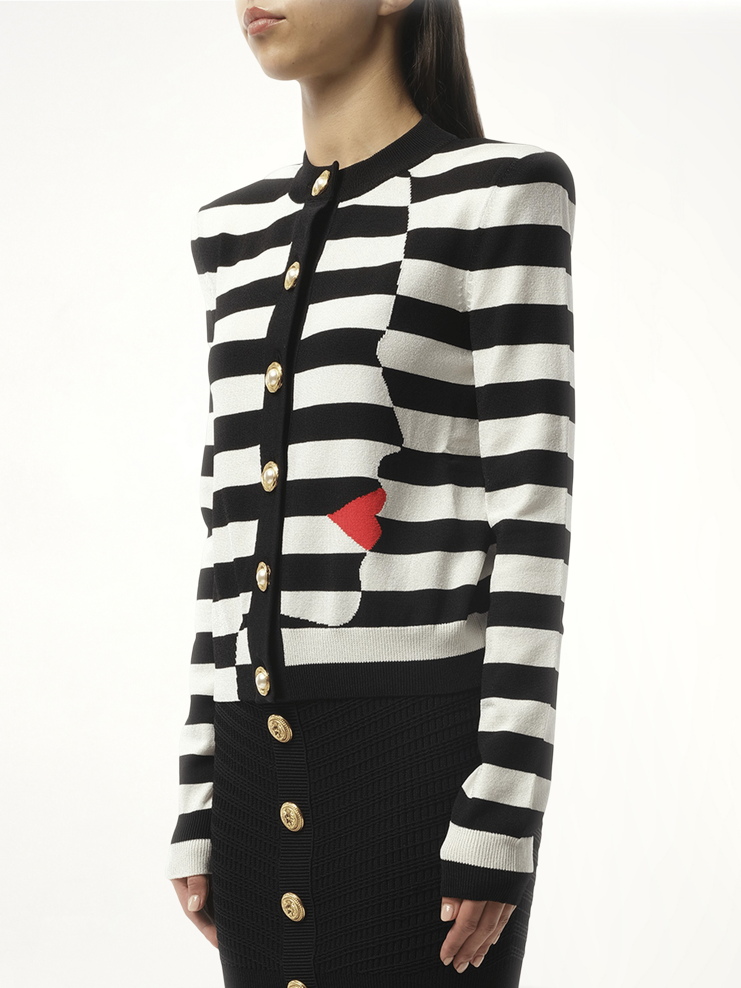 BALMAIN Buttoned Face Mariniere Knit Cardigan (Black)