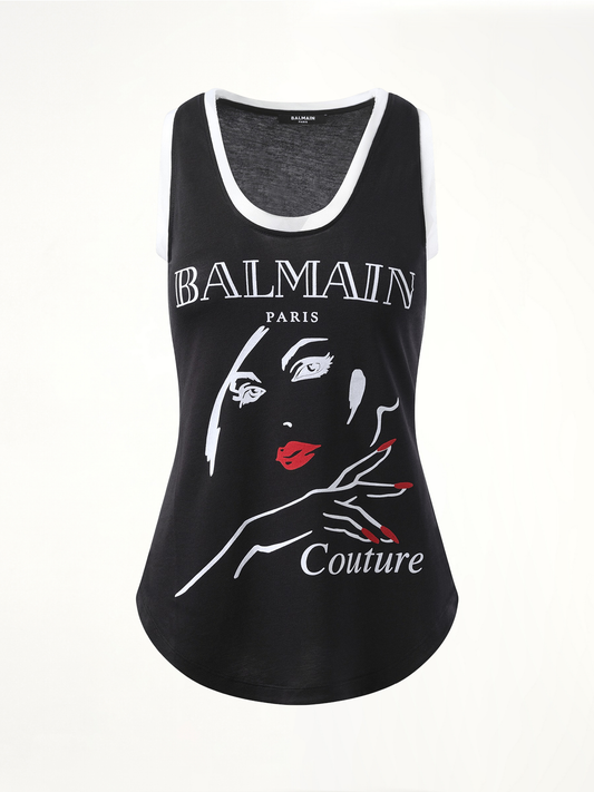 Balmain Beauty Print Jersey & Muslin Top (Black)