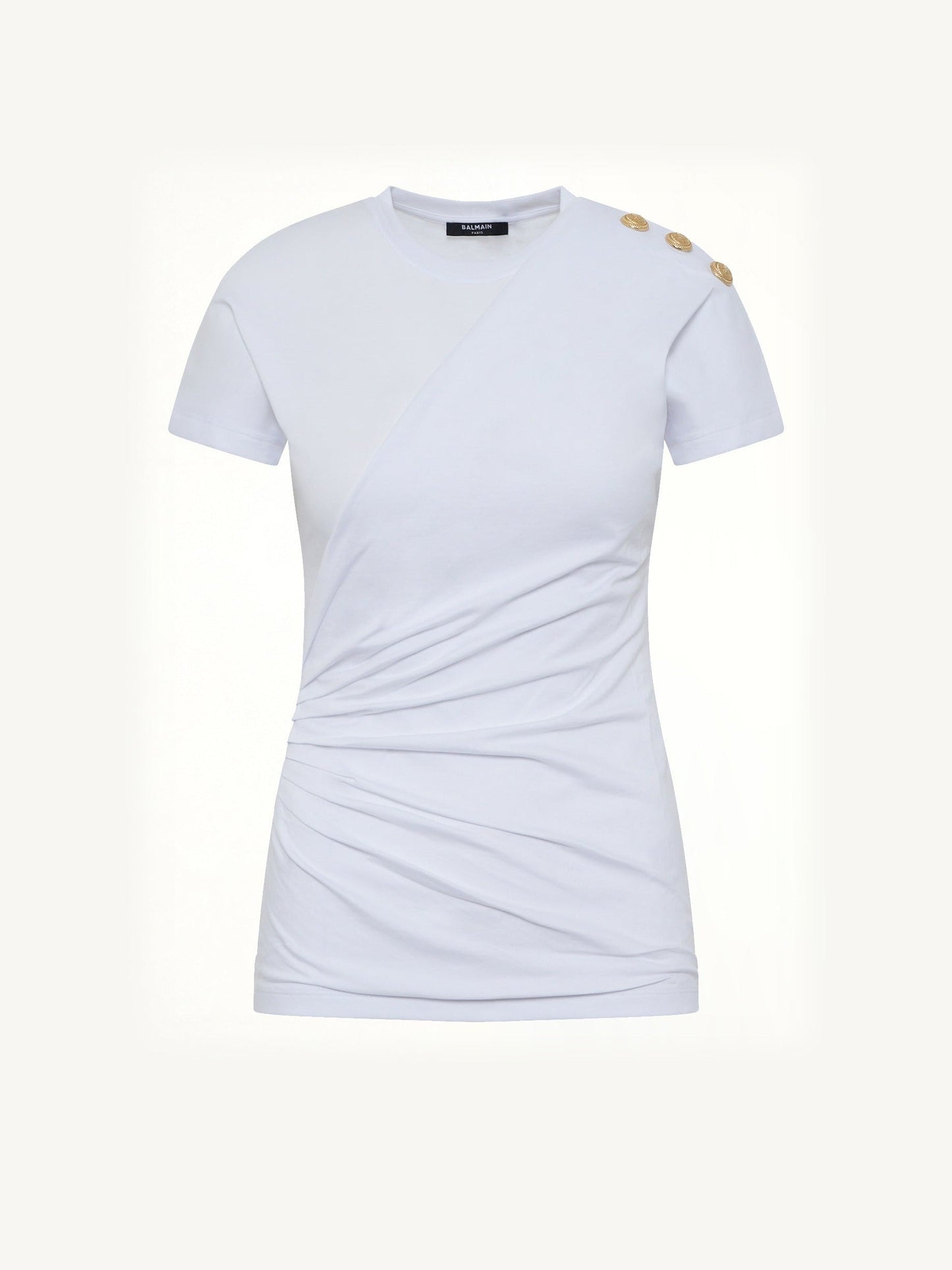 BALMAIN 3 Buttons Knotted T-Shirt (White)