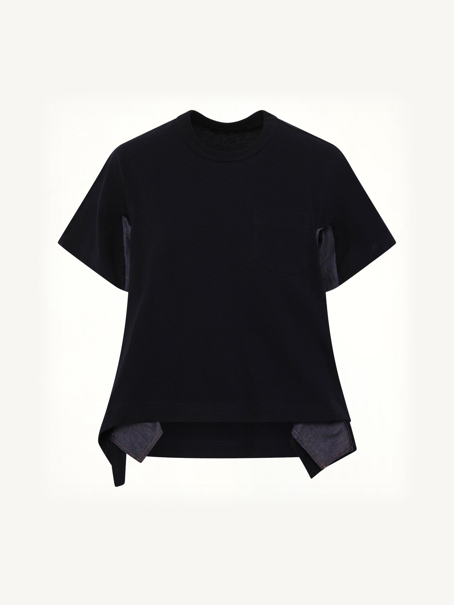 SACAI Light Weight Denim x Cotton Jersey T-Shirt (Navy)