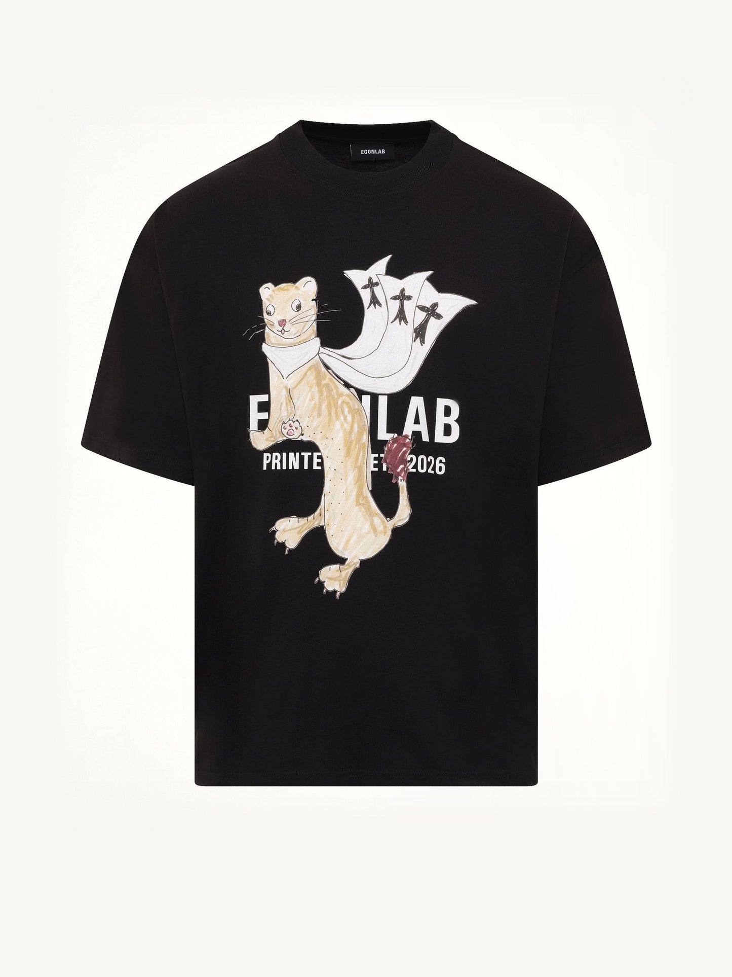 EGONLAB Hermine Print Cotton T-Shirt (Black)