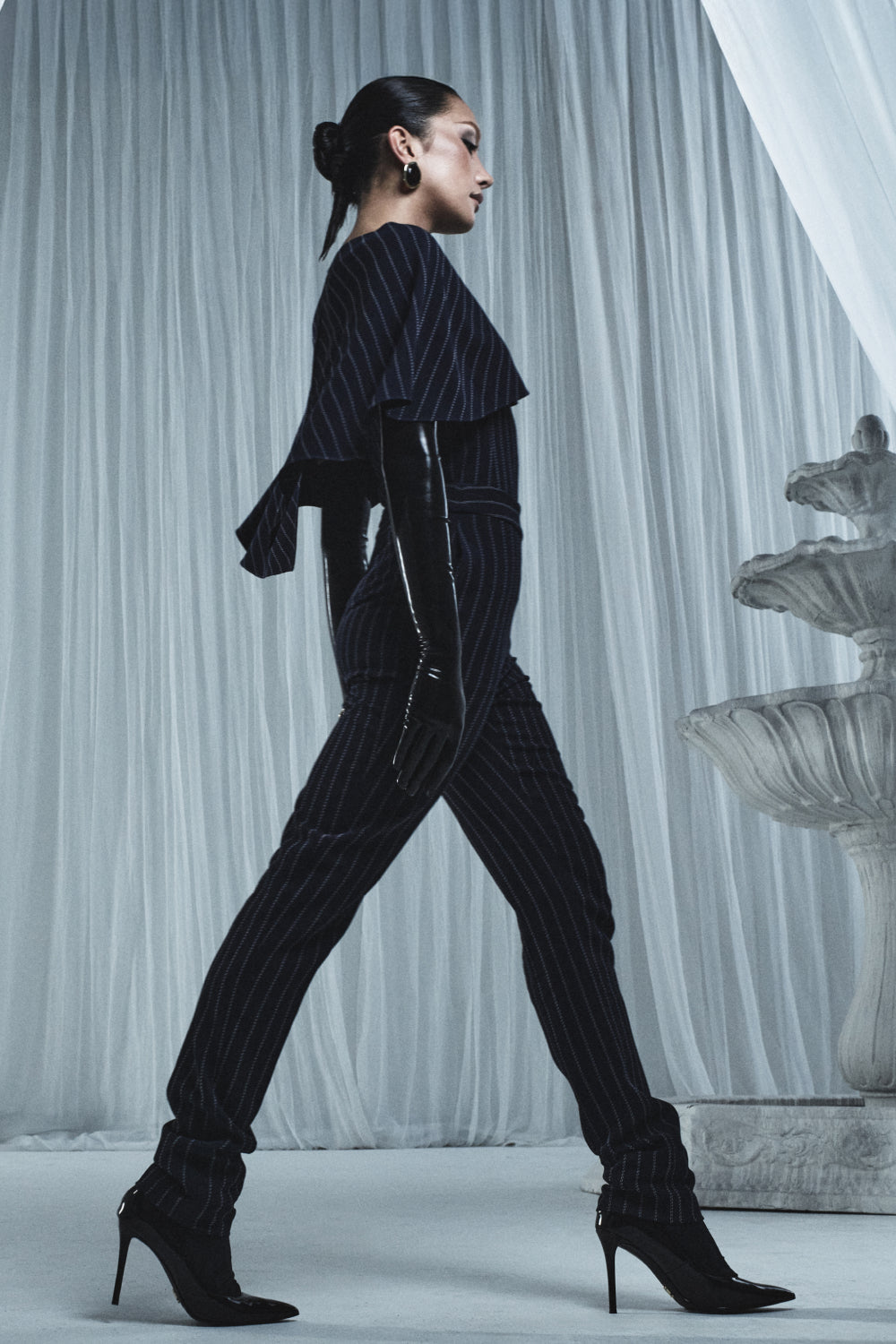 Carla Zampatti Pinstripe Cape Top (Navy)