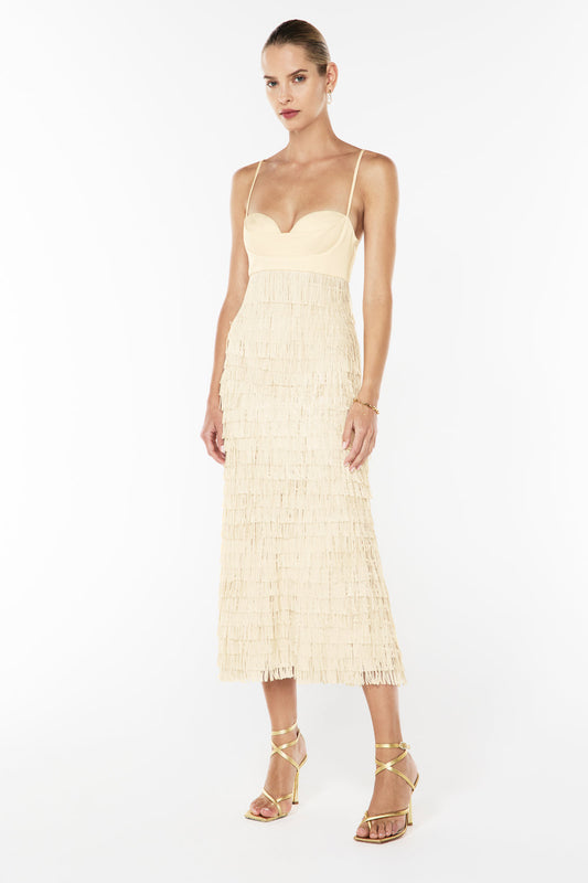 High Touch Fringe Slip Dress (Nougat)